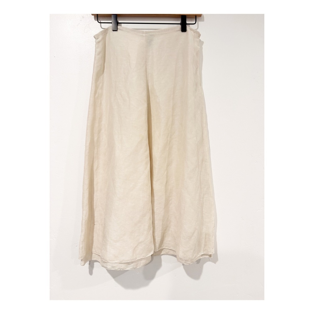 Eileen Fisher Petite Linen Silk Wide Leg Cropped Pants Cream PP Zip Side